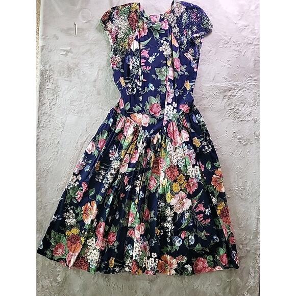 Ed Michaels Dresses & Skirts - Vintage E.D. Michaels Dress Sz 7/8 Colorful Foral Cottagecore Fit/Flare Femine*